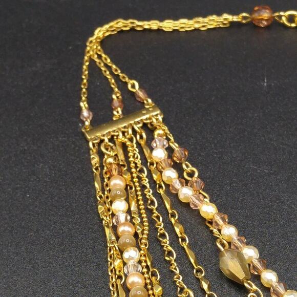 Multistrand Topaz Faux Pearl Gold Necklace, 9 Strands, Layering, 16 Inches - Picture 11 of 13